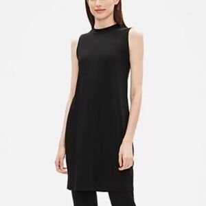 Eileen Fisher, New, Black Fine Tencel Jesey Mock Neck Tunic Dress, Size XL
